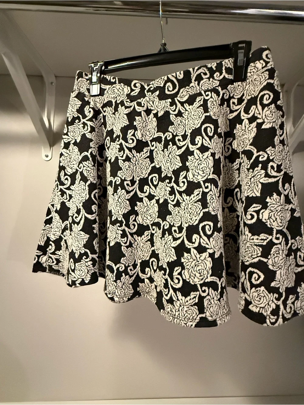Joe Benbasset Black and White Floral A-Line Skirt